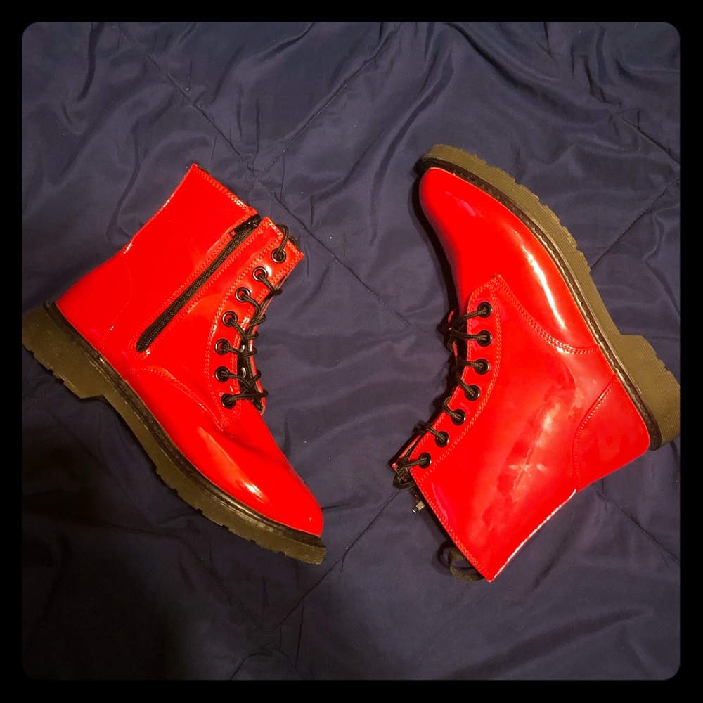 Red Patent Leather Combat Boots